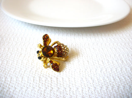 Retro Gold Toned Austrian Rhinestones Bee Brooch Pin 80620