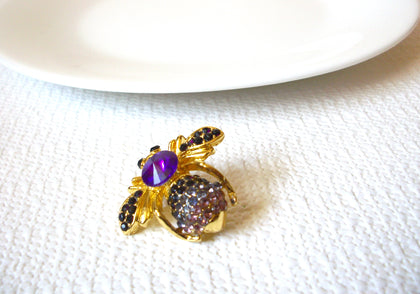 Retro Gold Toned Austrian Rhinestones Bee Brooch Pin 80620