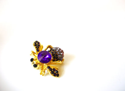 Retro Gold Toned Austrian Rhinestones Bee Brooch Pin 80620