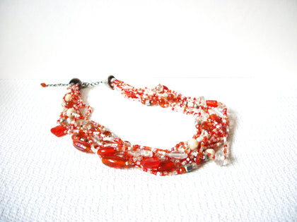 Vintage Orange White Glass Necklace 80220