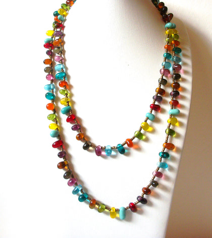 Vintage Long Colorful Glass Necklace 80220
