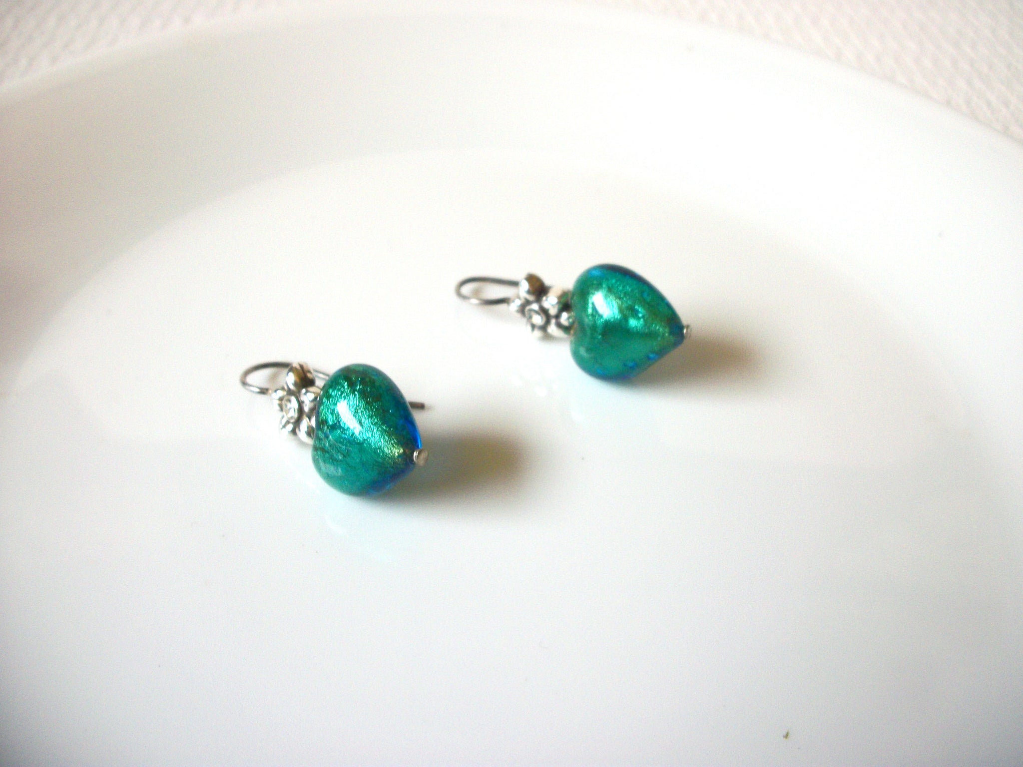 Vintage Turquoise Green Glass Earrings 80320