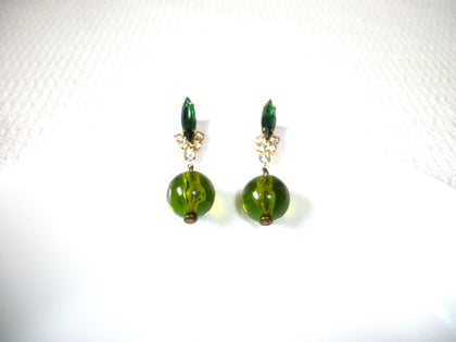 Vintage Green Glass Rhinestone Earrings 80320