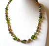 Vintage Green Gold Glass Necklace 80320