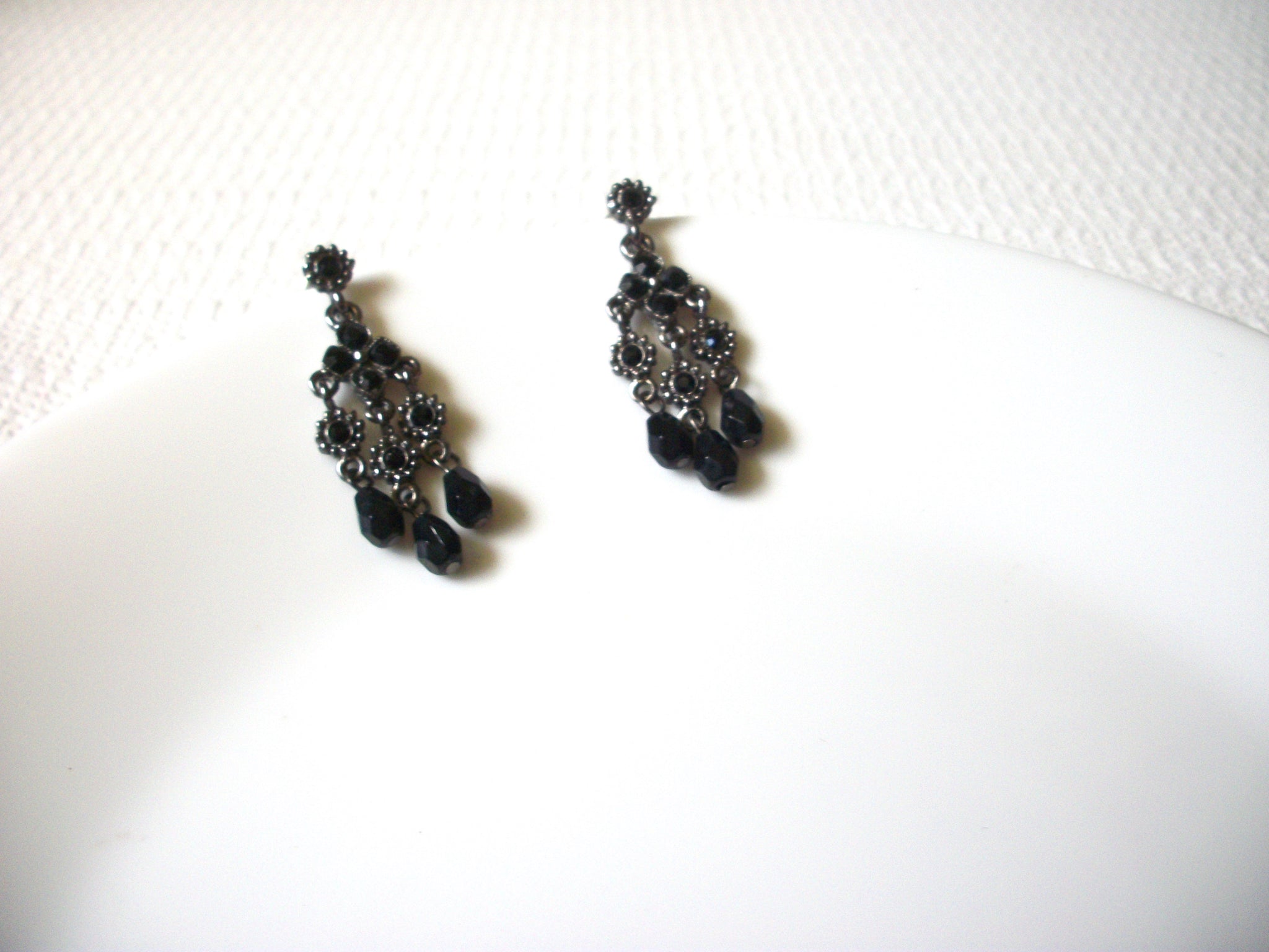 Victorian Black Glass Chandelier Earrings 80420