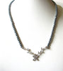 Vintage Gray Glass Pearls Rhinestone Necklace 80520