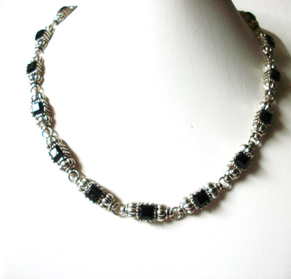 Vintage Silver Black Glass Necklace 80520