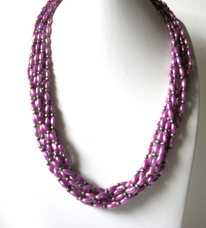 Vintage Purple Rose Glass Pearl Necklace 80620