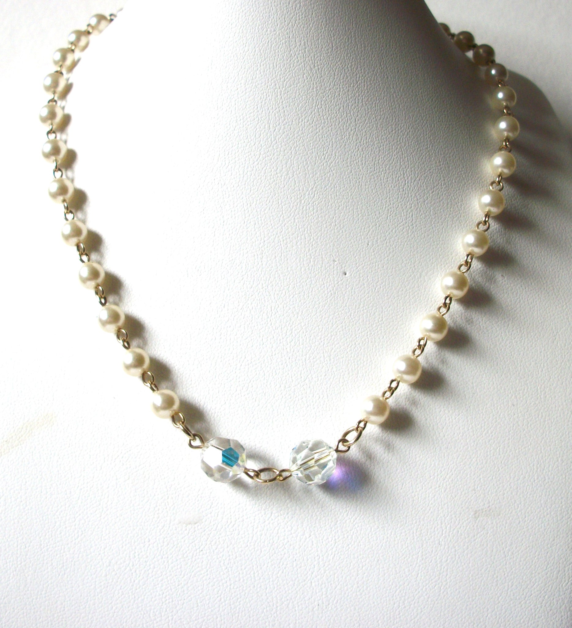 Vintage Glass Pearl AB Crystal Necklace 80620