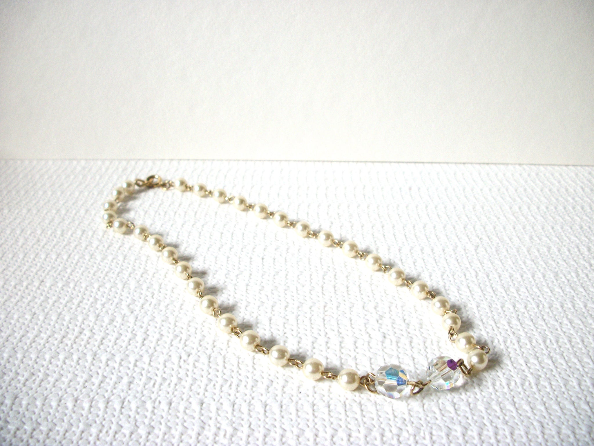 Vintage Glass Pearl AB Crystal Necklace 80620