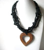 Vintage Glass Wood Heart Necklace 80520