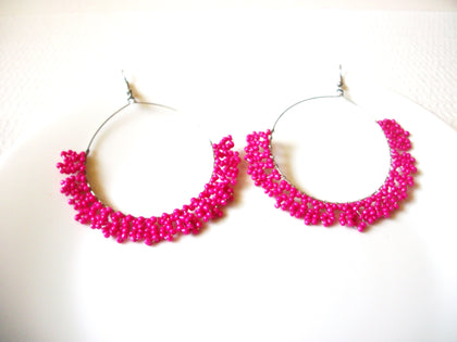 Large Retro Hot Pink Hoop Earrings 80720