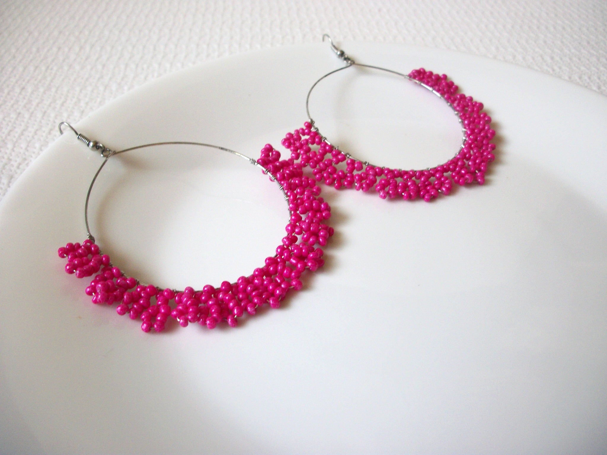 Large Retro Hot Pink Hoop Earrings 80720
