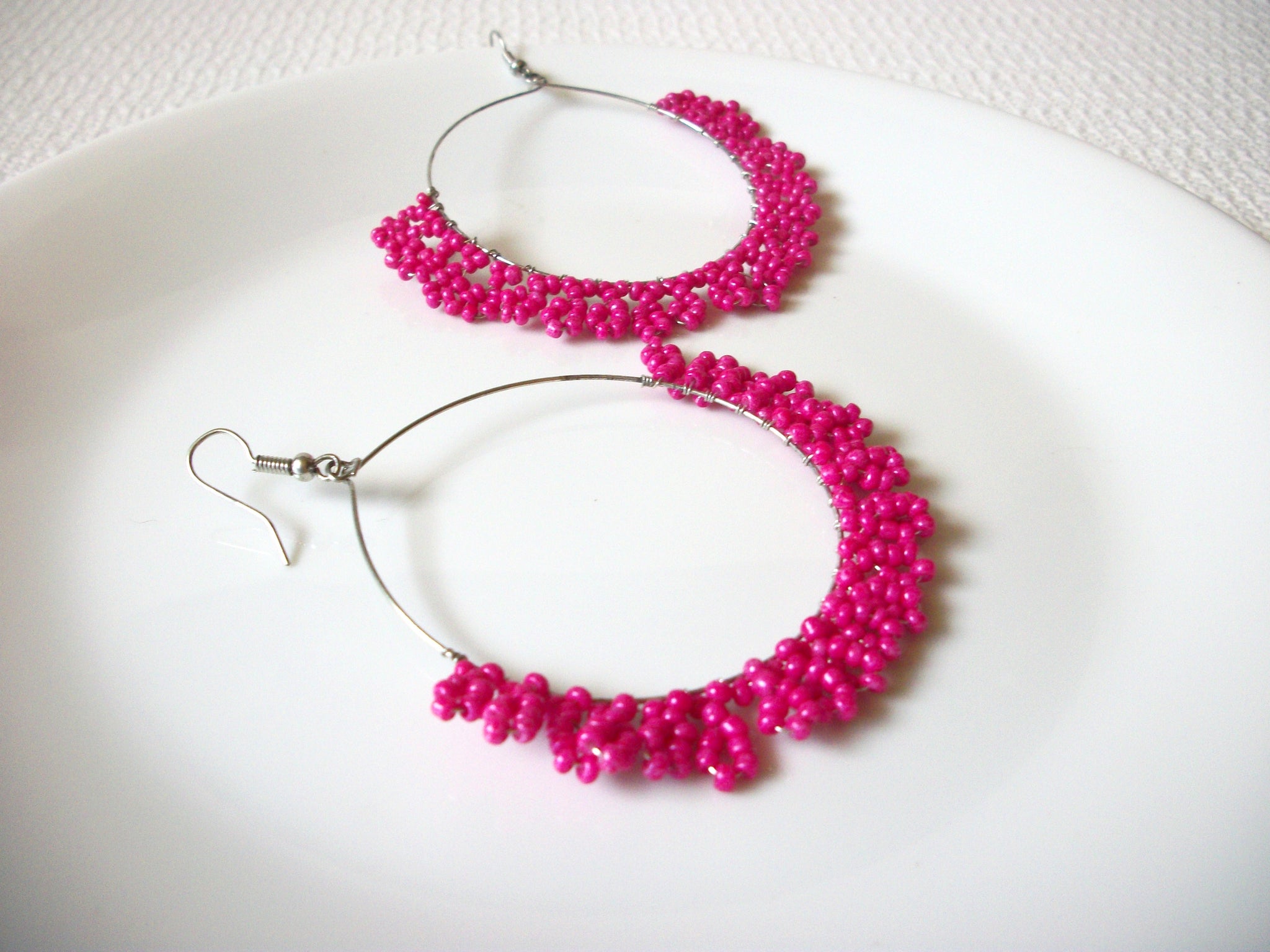 Large Retro Hot Pink Hoop Earrings 80720