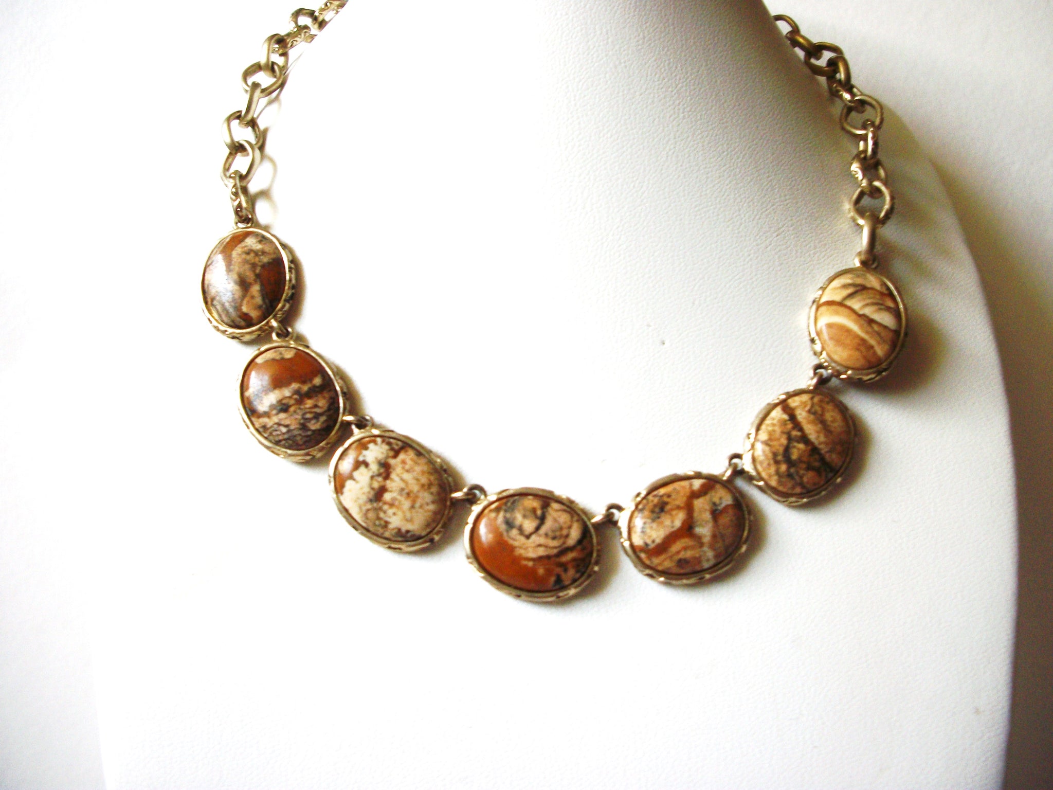 Vintage JASPER Gem Stones Necklace 80820