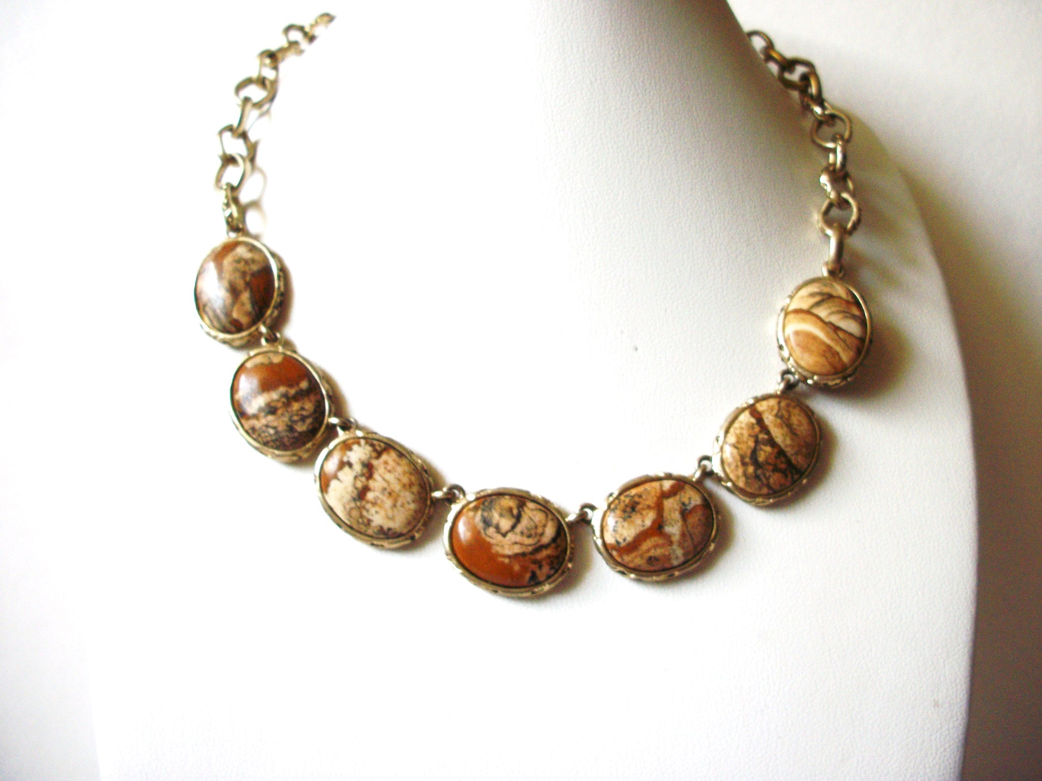 Vintage JASPER Gem Stones Necklace 80820