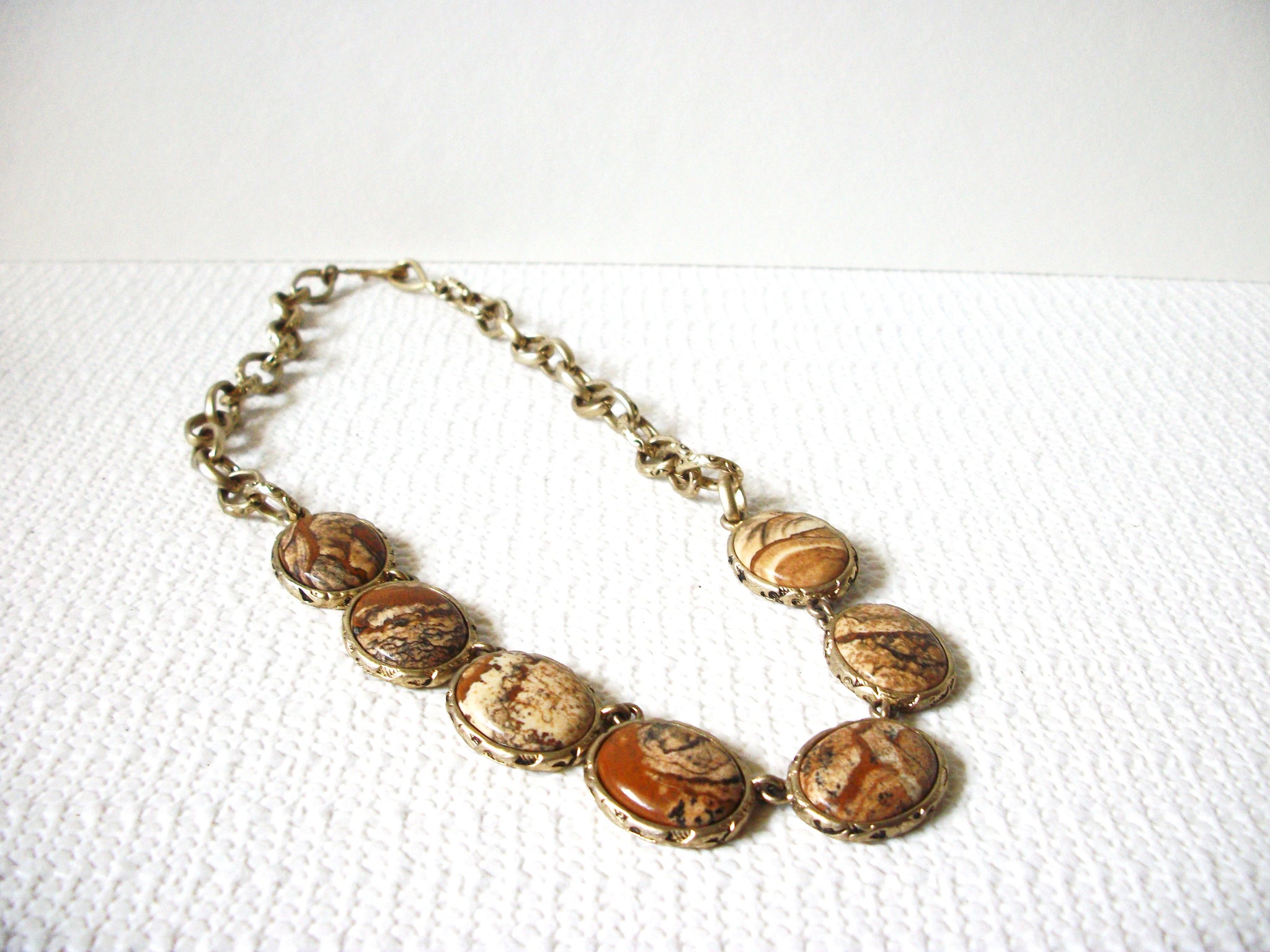 Vintage JASPER Gem Stones Necklace 80820