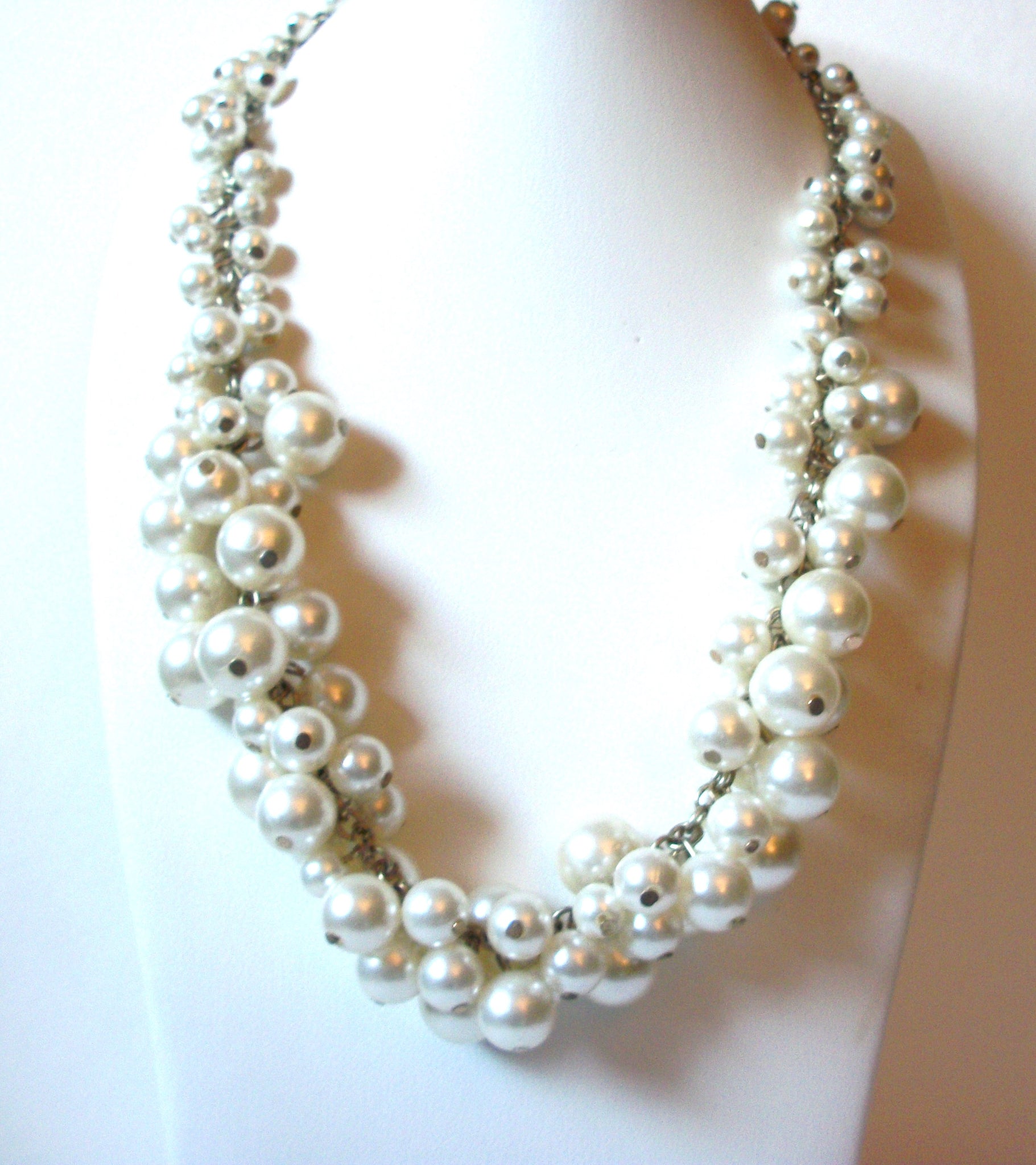 Vintage Cluster Glass Dipped Pearl Necklace 80820