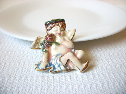 Vintage Porcelain Angel Brooch Pin 80820