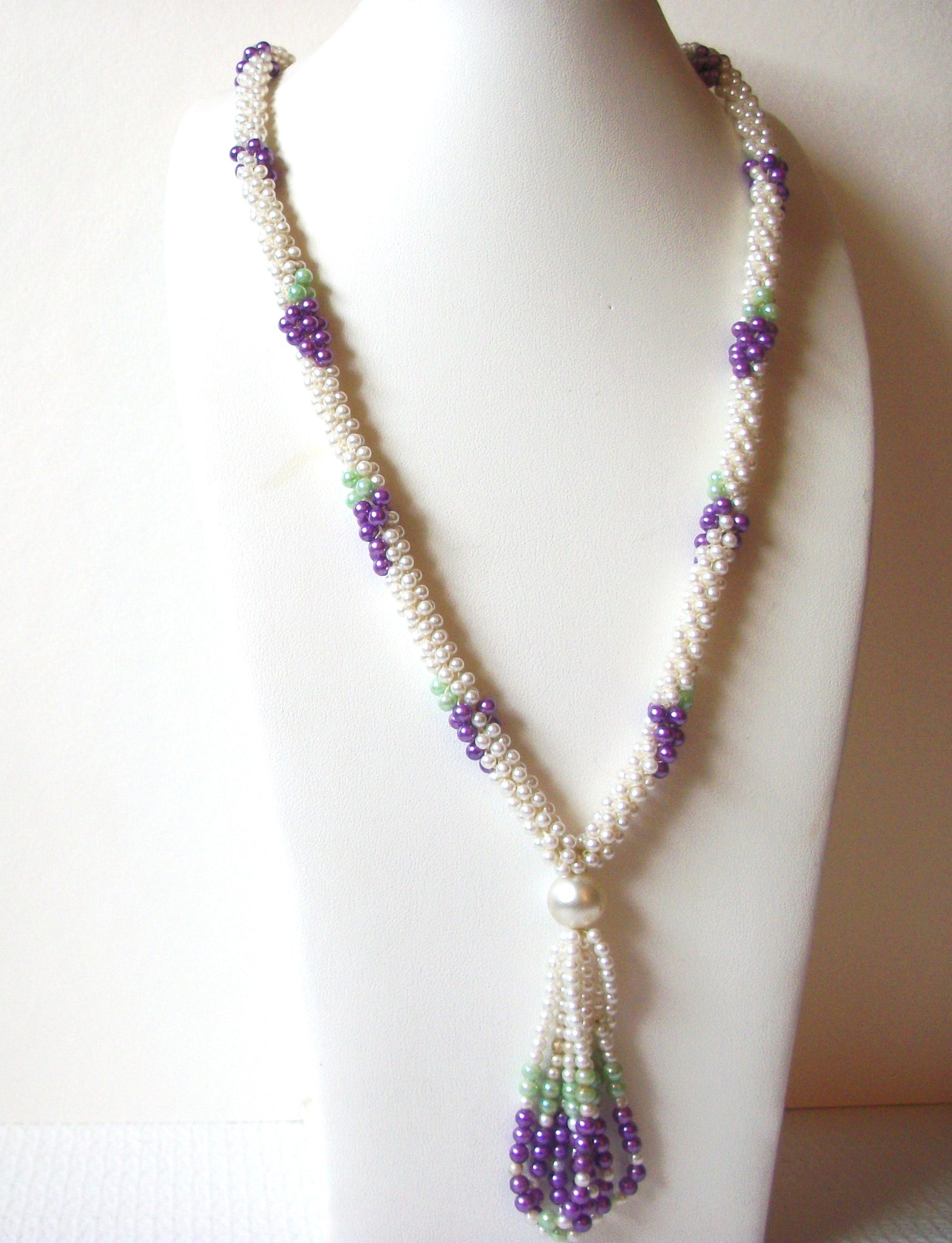 Vintage Glass Pearl Sash Necklace 80920