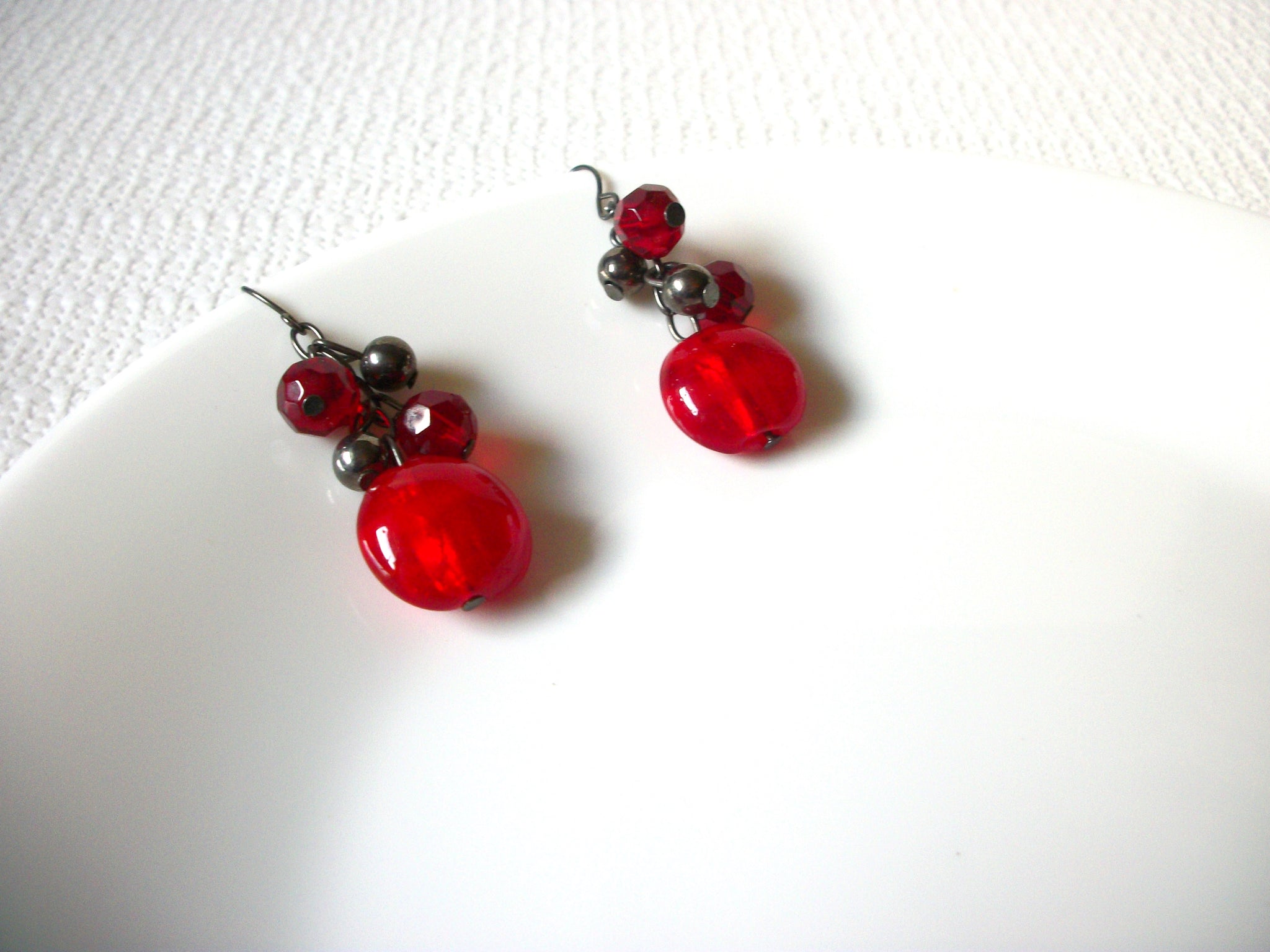 Retro Red Glass Earrings 80920