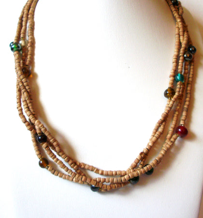 Vintage Wood Glass Necklace 81120