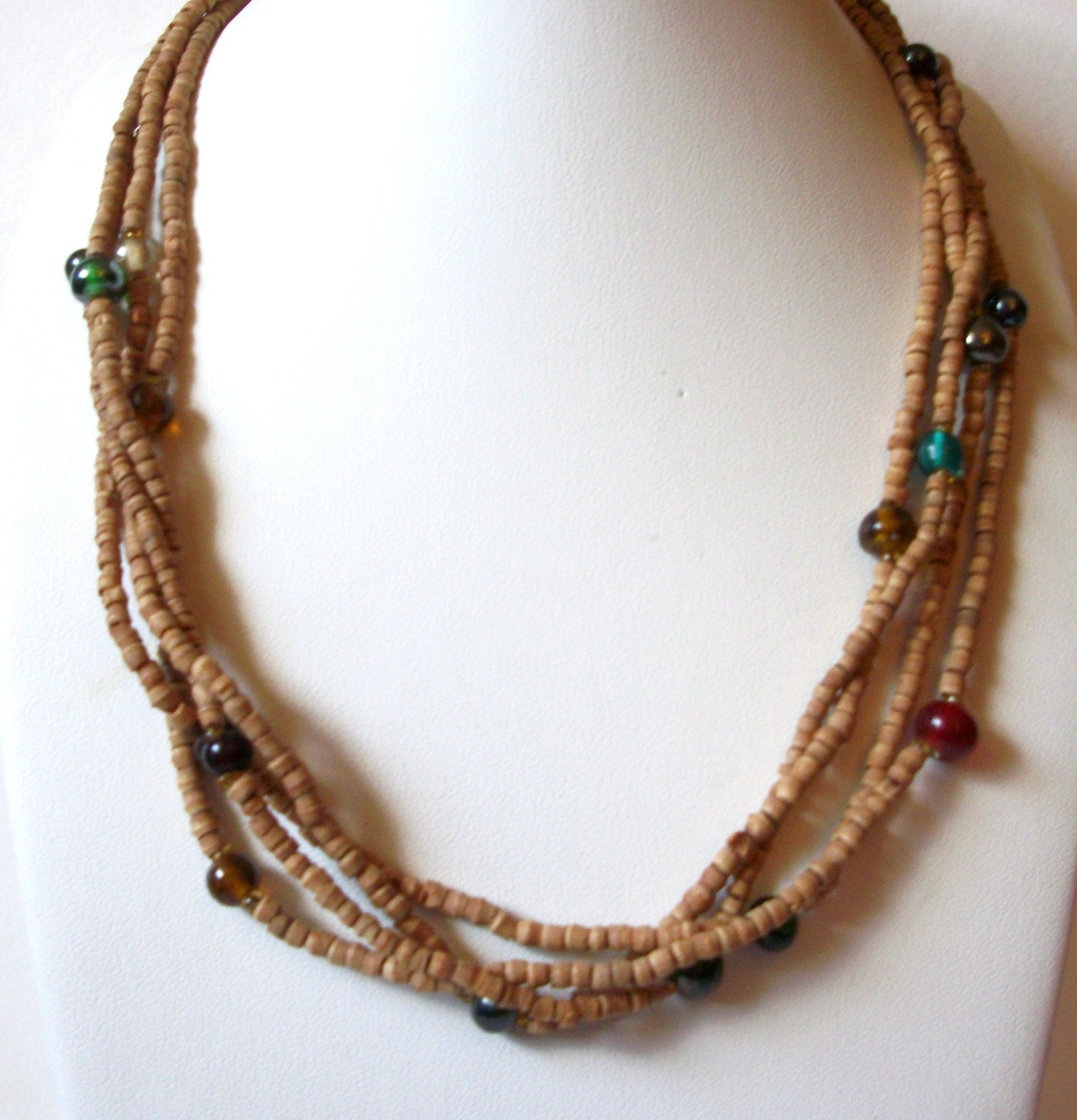 Vintage Wood Glass Necklace 81120