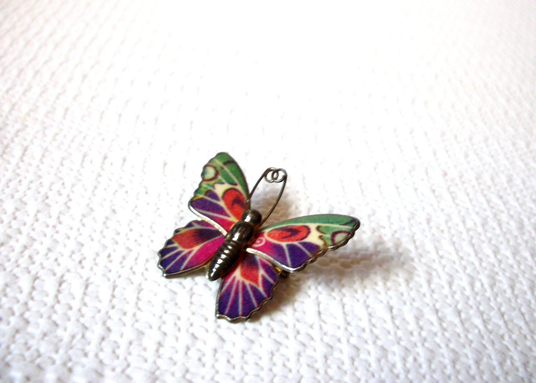 Vintage 1950s Enameled Brass Butterfly Brooch Pin 81120