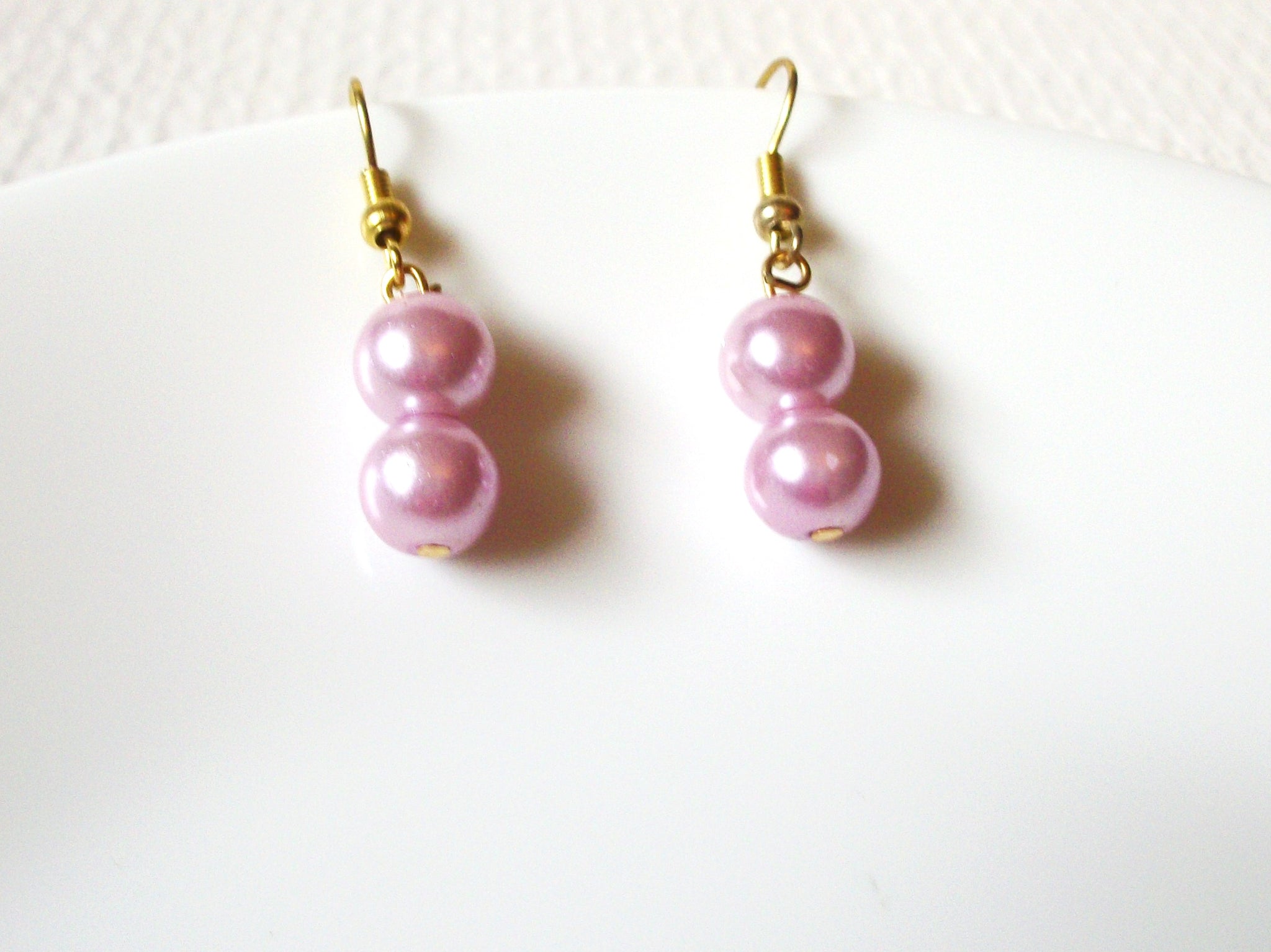Retro Pastel Pink Glass Pearl Earrings 81220