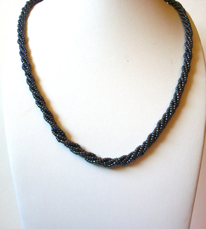 Vintage Dark Silver Glass Necklace 81320