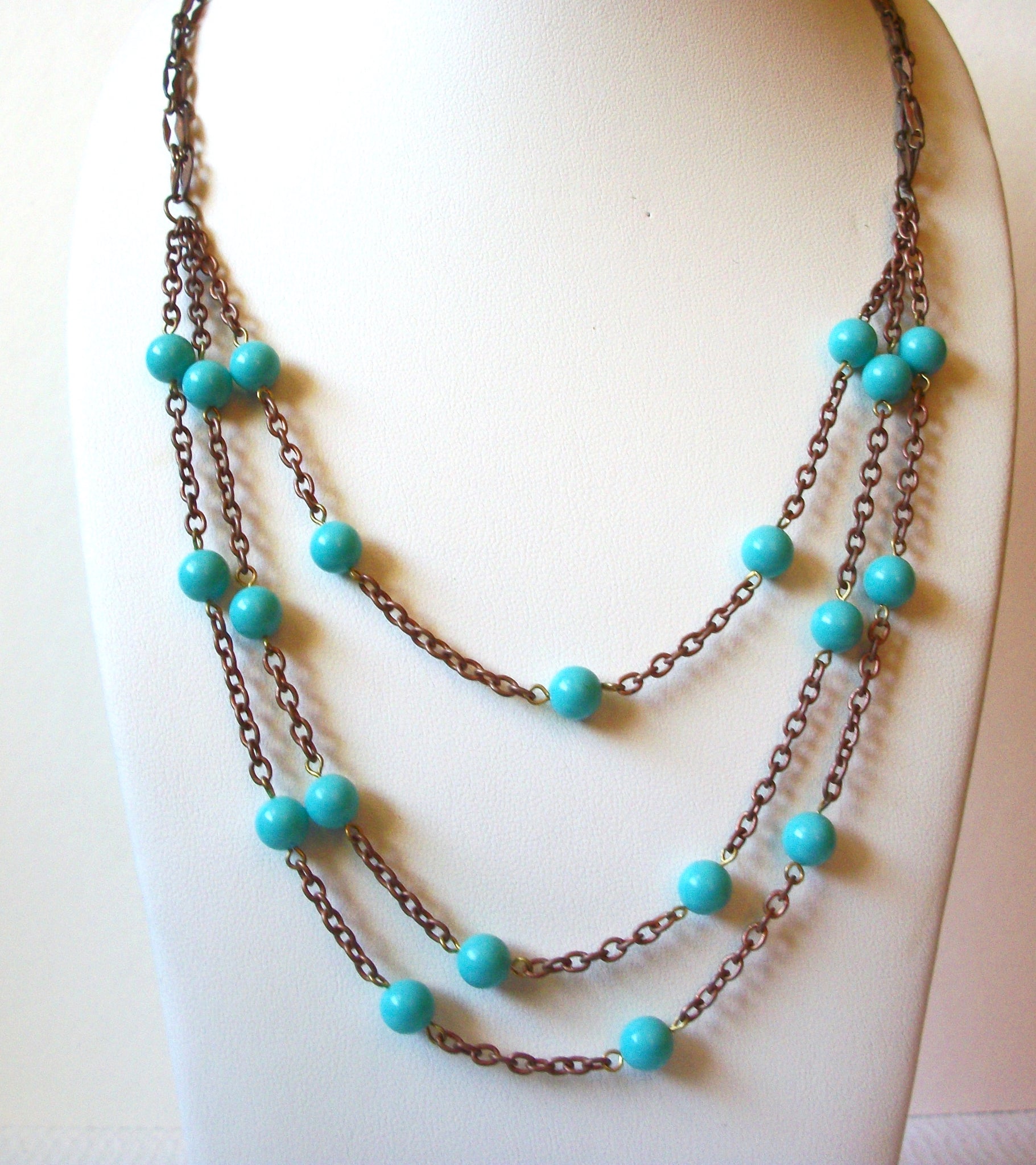 Vintage Copper Toned Turquoise Necklace 81320