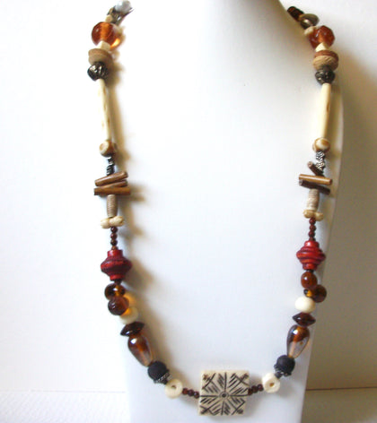 Vintage Bone Horn Glass Necklace Belt 81520