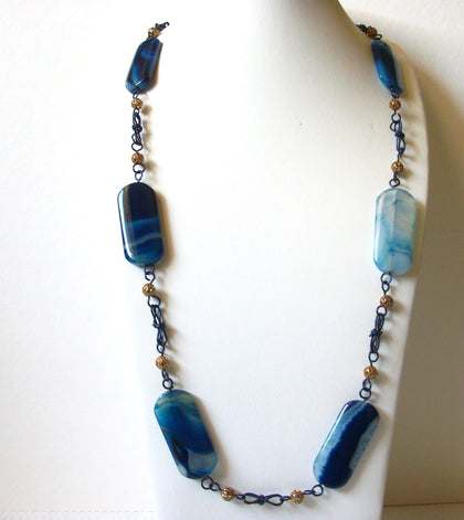 Vintage Ocean Blues Glass Necklace 81520