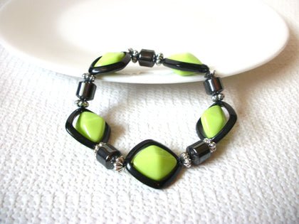 Retro Lucite Lime Green Black Bracelet 81720