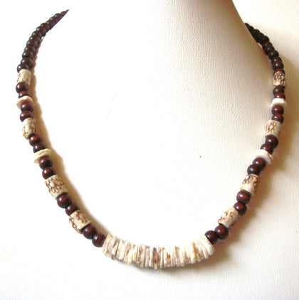 Vintage Wood Puka Shell Necklace 81720
