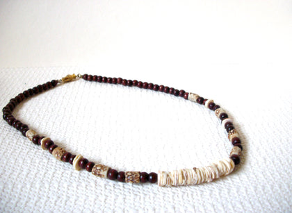 Vintage Wood Puka Shell Necklace 81720