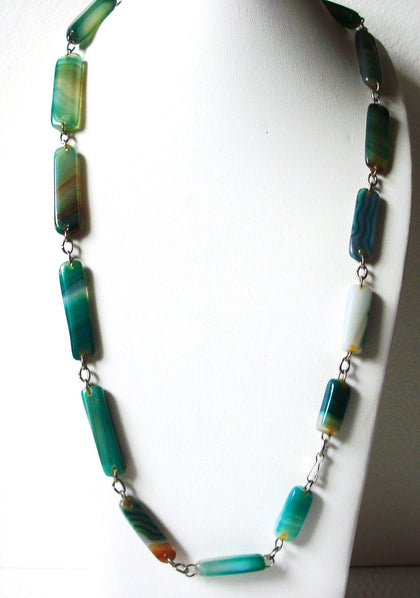 Vintage Teal Blue Green Glass Necklace 81620