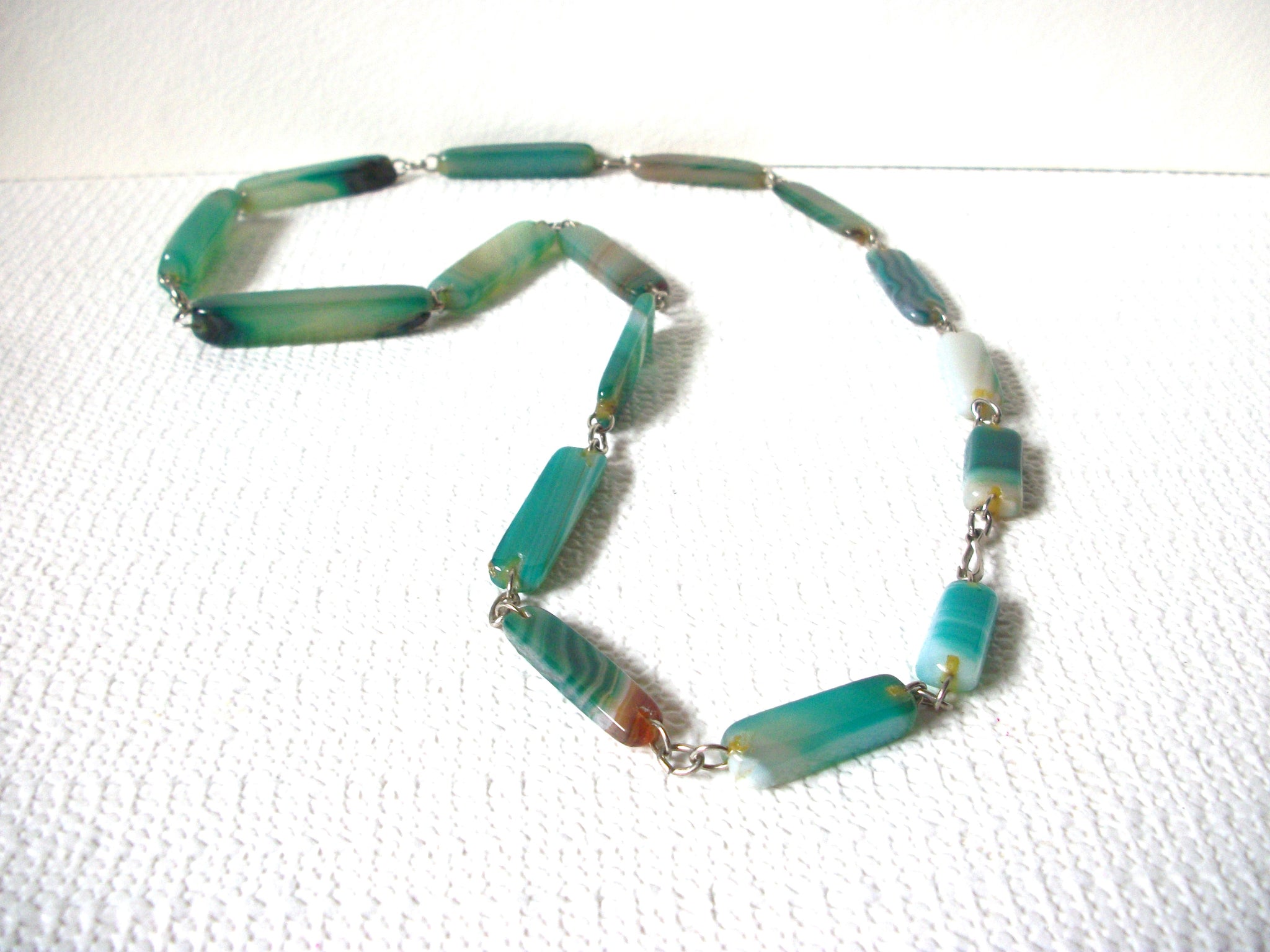 Vintage Teal Blue Green Glass Necklace 81620