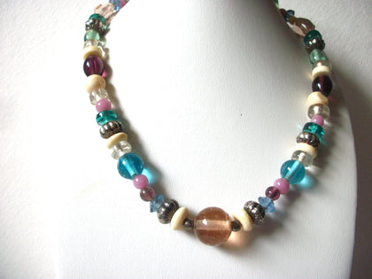 Vintage Colorful Glass Bone Horn Necklace 81620