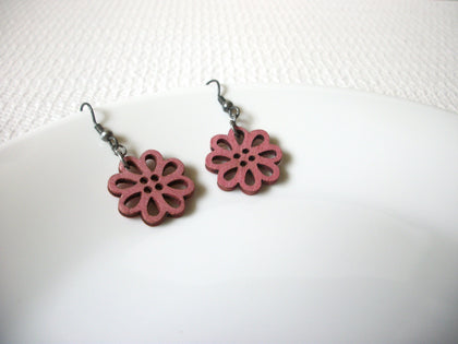 Retro Pink Wood Flower Earrings 81620