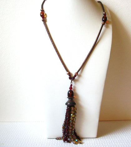 Vintage Copper Toned Beaded Glass Charms Necklace 81920