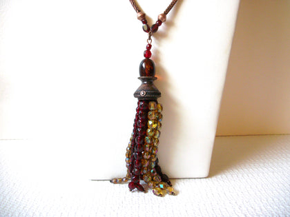Vintage Copper Toned Beaded Glass Charms Necklace 81920