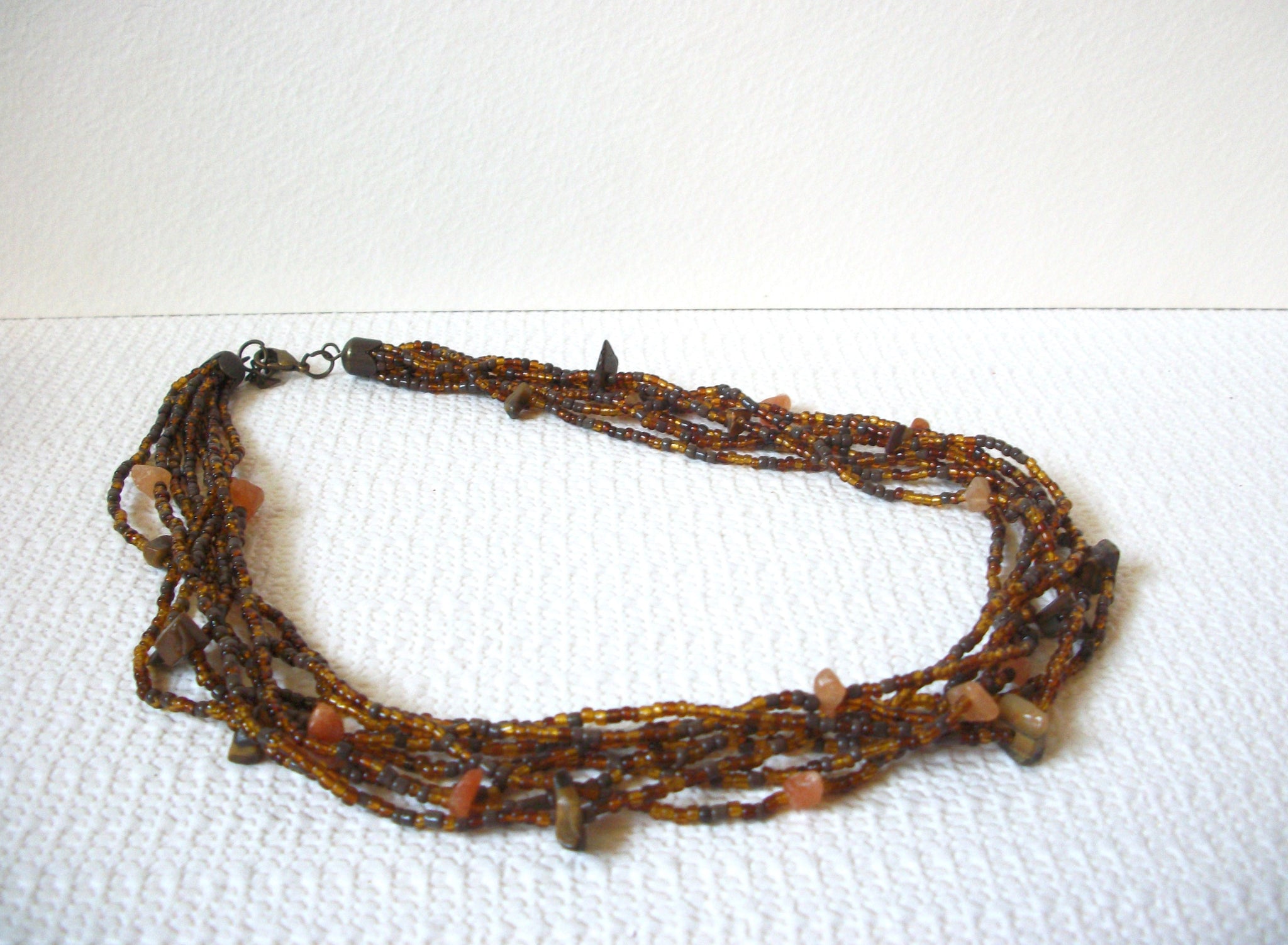 Vintage Brown Amber Glass Shell Necklace 81920