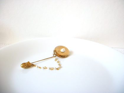 Vintage Gold Toned Locket Stick Hat Pin 82020