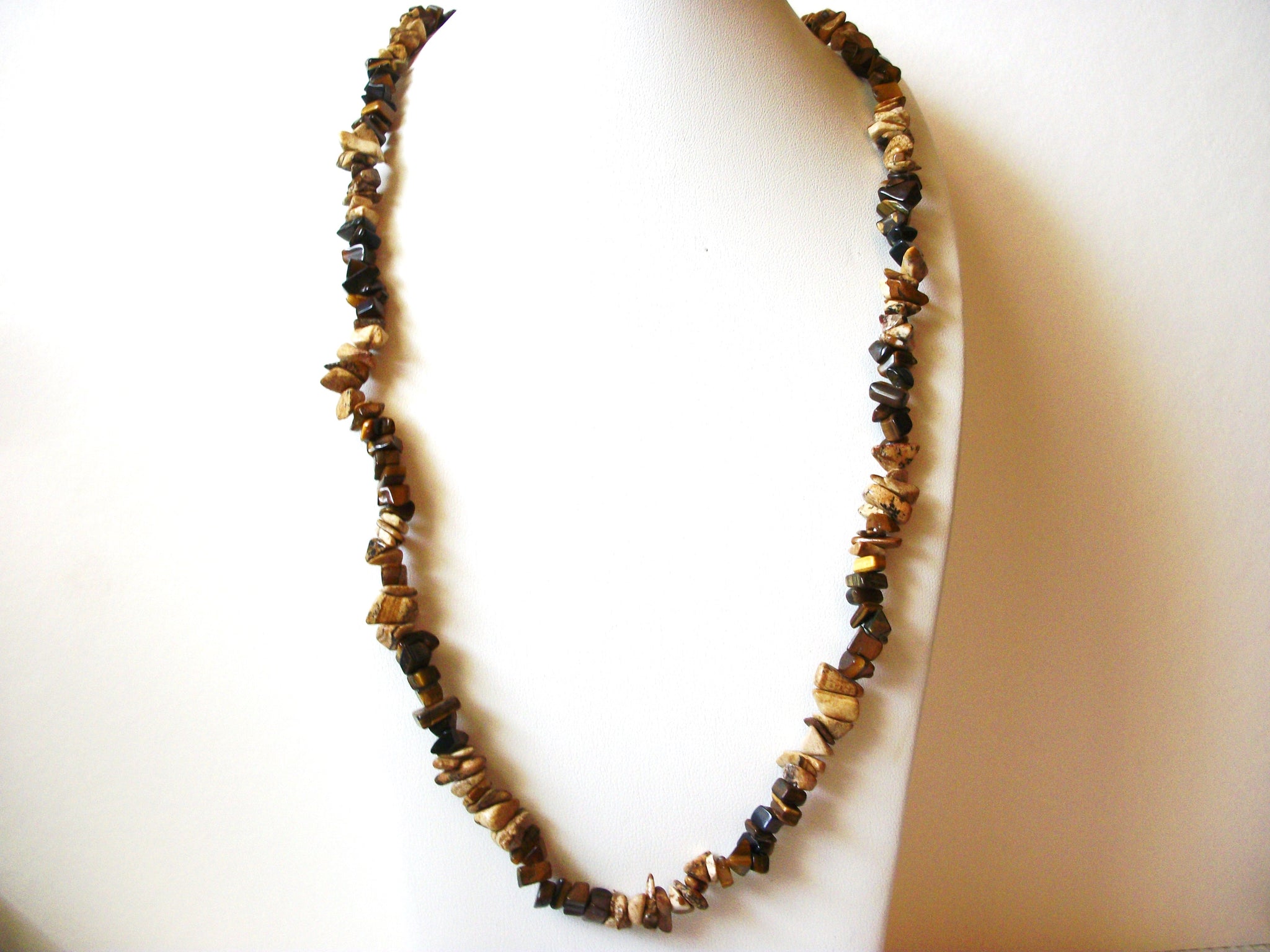 Vintage Hematite Tigers Eye Jasper Chips Necklace 82020