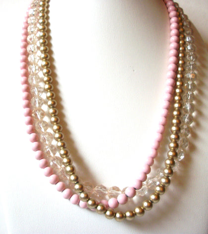 Vintage Pink Clear Gold Necklace 82120