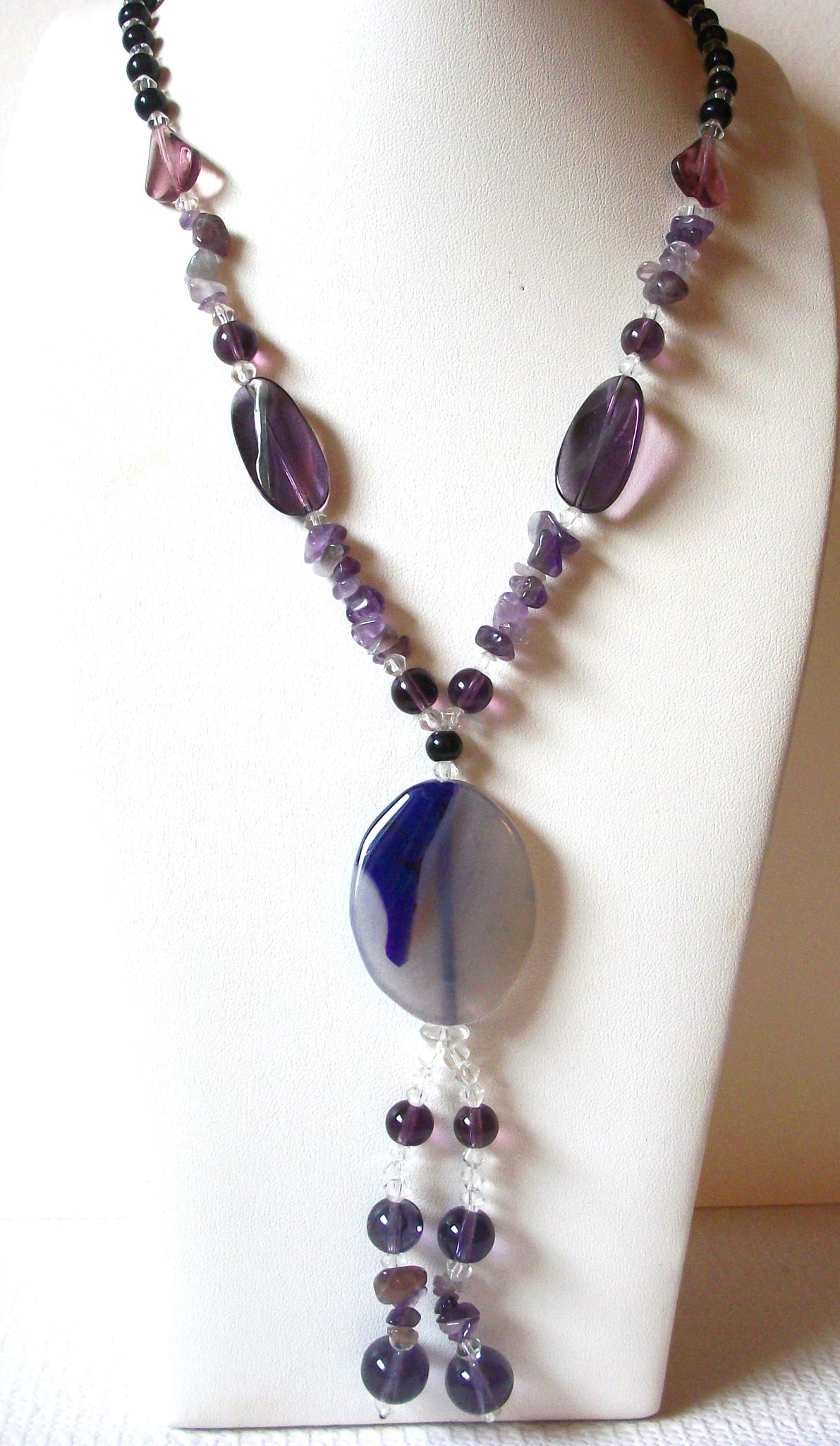 Vintage Onyx Quartz Amethyst Necklace 82120