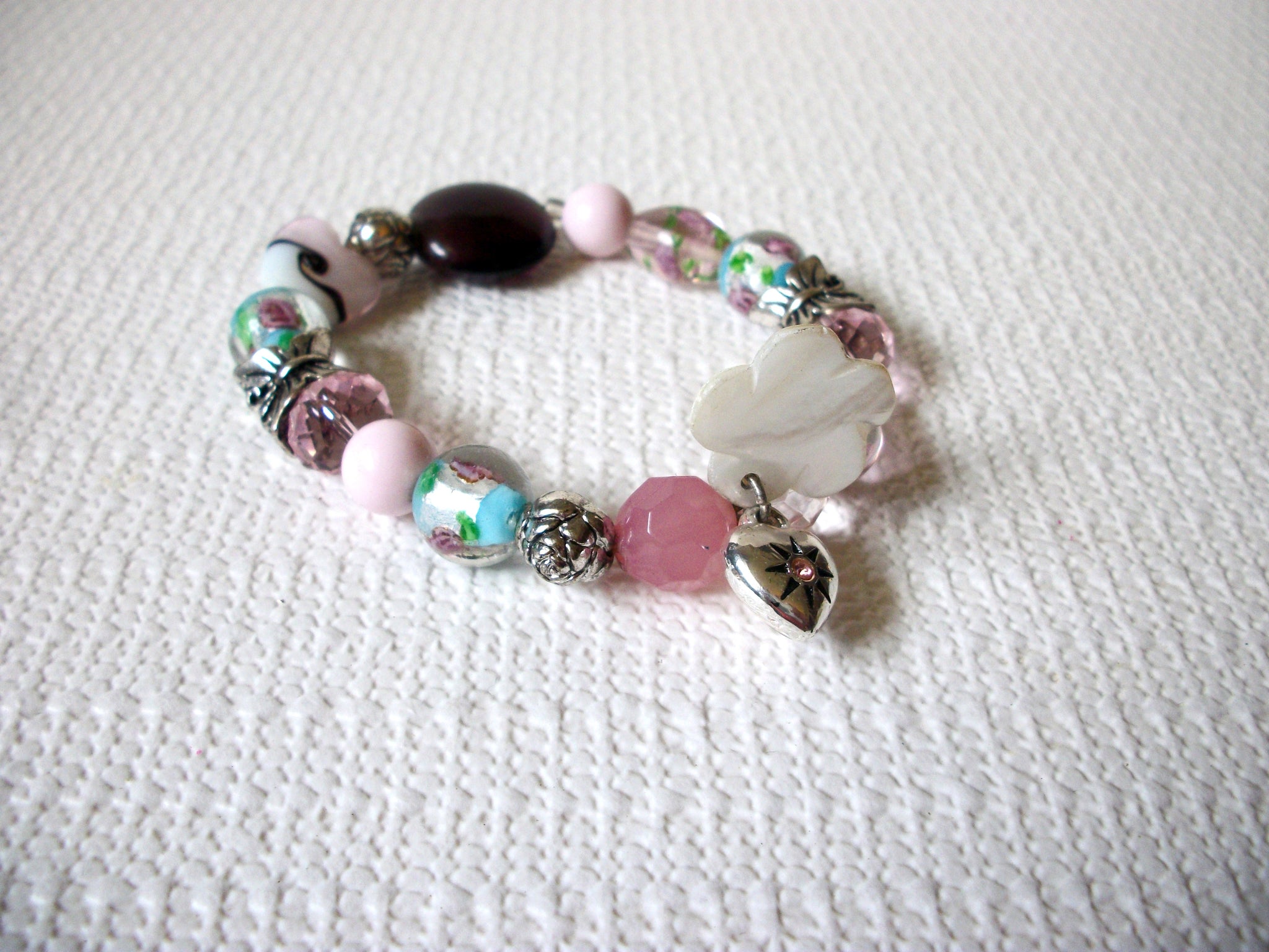 Vintage Glass Beads Mother Of Pearl Bracelet 82120