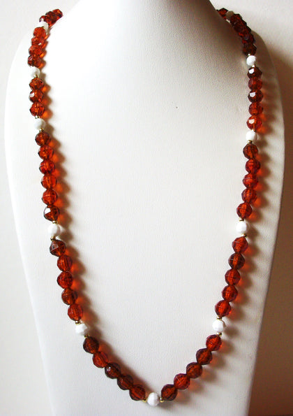 Vintage Long Amber White Necklace 82220