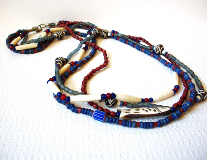 Peruvian Clay Bone Horn Fish Necklace 82320